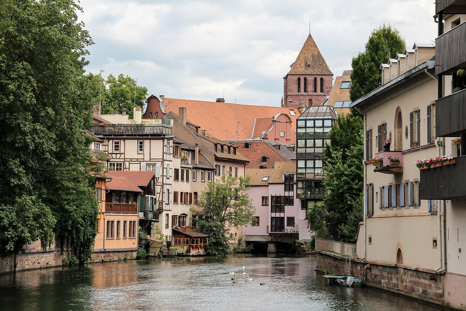 Half timbered houses along a canal in La Petite France, Strasbourg
